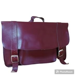 Vintage school bag briefcase burgundy leather messenger bag